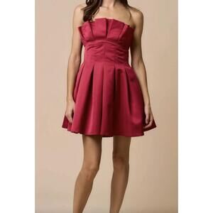 NEW LALAVON pleated fit and flare mini dress in red